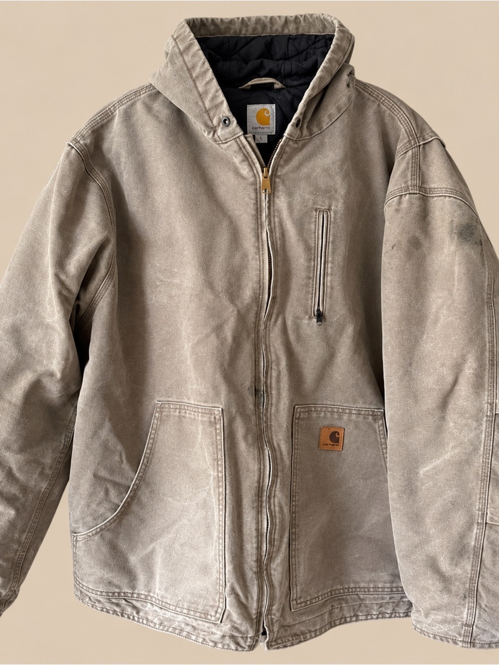Carhartt Distressed Lined Hooded Zip Front Jacket 3XL